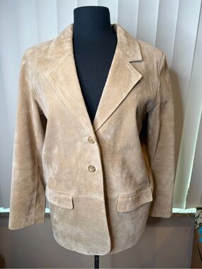 Vintage Margaret Godfrey Beige Women's Suede Blazer Jacket Size 8P